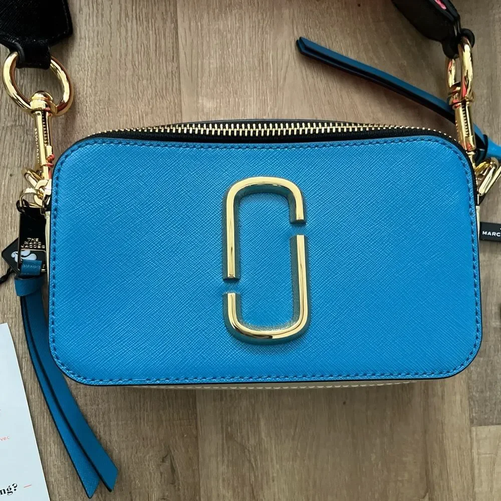 Marc Jacobs Vibrant Blue Crossbody with Gold and Pink Accents